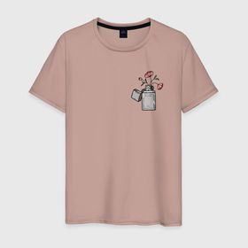 Мужская футболка хлопок с принтом Зажигалка с цветком в Кировске, 100% хлопок | прямой крой, круглый вырез горловины, длина до линии бедер, слегка спущенное плечо. | Тематика изображения на принте: жига | зажигалка | розовый | серый | цветок | цветы