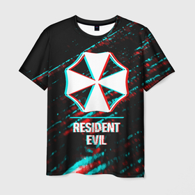 Мужская футболка 3D с принтом Resident Evil в стиле Glitch (Баги Графики) на темном фоне в Белгороде, 100% полиэфир | прямой крой, круглый вырез горловины, длина до линии бедер | evil | glitch | logo | resident | resident evil | umbrella | амбрелла | баги | глитч | игра | игры | краска | лого | логотип | резидент | символ | спрей | эвил