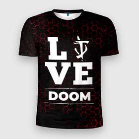 Мужская футболка 3D Slim с принтом Doom Love Классика в Курске, 100% полиэстер с улучшенными характеристиками | приталенный силуэт, круглая горловина, широкие плечи, сужается к линии бедра | 