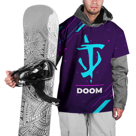 Накидка на куртку 3D с принтом Символ Doom в неоновых цветах на темном фоне в Екатеринбурге, 100% полиэстер |  | Тематика изображения на принте: doom | logo | neon | дум | игра | игры | лого | логотип | неон | символ