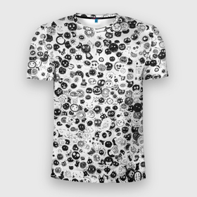 Мужская футболка 3D Slim с принтом Micro smileys в Курске, 100% полиэстер с улучшенными характеристиками | приталенный силуэт, круглая горловина, широкие плечи, сужается к линии бедра | Тематика изображения на принте: паттерн | смайл | смайлики | смайлы | черно   белая