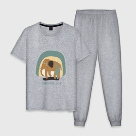 Мужская пижама хлопок с принтом CHOOSE THE JOY OF THE ELEPHANT в Санкт-Петербурге, 100% хлопок | брюки и футболка прямого кроя, без карманов, на брюках мягкая резинка на поясе и по низу штанин
 | животное | кактус | милый | очаровательный | природа | цитаты