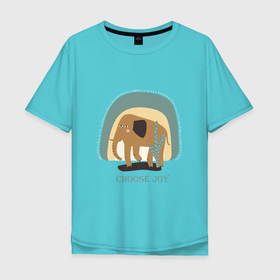 Мужская футболка хлопок Oversize с принтом CHOOSE THE JOY OF THE ELEPHANT , 100% хлопок | свободный крой, круглый ворот, “спинка” длиннее передней части | животное | кактус | милый | очаровательный | природа | цитаты