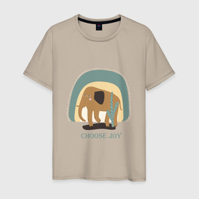 Мужская футболка хлопок с принтом CHOOSE THE JOY OF THE ELEPHANT в Санкт-Петербурге, 100% хлопок | прямой крой, круглый вырез горловины, длина до линии бедер, слегка спущенное плечо. | животное | кактус | милый | очаровательный | природа | цитаты