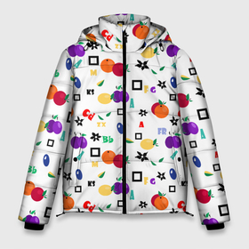 Мужская зимняя куртка 3D с принтом Разноцветные фрукты и ягоды на белом фоне , верх — 100% полиэстер; подкладка — 100% полиэстер; утеплитель — 100% полиэстер | длина ниже бедра, свободный силуэт Оверсайз. Есть воротник-стойка, отстегивающийся капюшон и ветрозащитная планка. 

Боковые карманы с листочкой на кнопках и внутренний карман на молнии. | Тематика изображения на принте: alphabet | fruit | summer | детский | разноцветный | ретро | сливы | фрукты | яблоки | ягоды