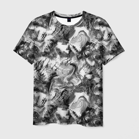 Мужская футболка 3D с принтом Абстрактный в серых тонах фон с головой рыбы в Кировске, 100% полиэфир | прямой крой, круглый вырез горловины, длина до линии бедер | abstract background | fish | абстрактный узор | для рыбака | камуфляж | рыба | рыбалка | серый | черно белый