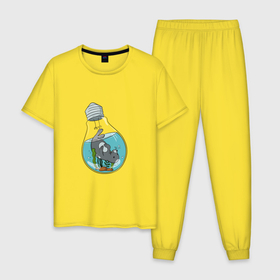 Мужская пижама хлопок с принтом NAVY SEAL IN A LIGHT BULB в Новосибирске, 100% хлопок | брюки и футболка прямого кроя, без карманов, на брюках мягкая резинка на поясе и по низу штанин
 | вода | забавный | купание | лампочка | морской котик | электрическая