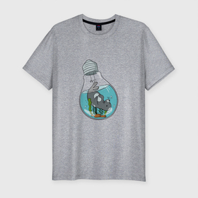 Мужская футболка хлопок Slim с принтом NAVY SEAL IN A LIGHT BULB в Белгороде, 92% хлопок, 8% лайкра | приталенный силуэт, круглый вырез ворота, длина до линии бедра, короткий рукав | Тематика изображения на принте: вода | забавный | купание | лампочка | морской котик | электрическая