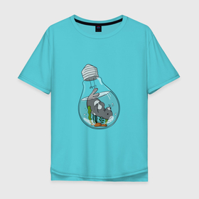 Мужская футболка хлопок Oversize с принтом NAVY SEAL IN A LIGHT BULB в Санкт-Петербурге, 100% хлопок | свободный крой, круглый ворот, “спинка” длиннее передней части | вода | забавный | купание | лампочка | морской котик | электрическая