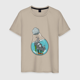 Мужская футболка хлопок с принтом NAVY SEAL IN A LIGHT BULB в Курске, 100% хлопок | прямой крой, круглый вырез горловины, длина до линии бедер, слегка спущенное плечо. | вода | забавный | купание | лампочка | морской котик | электрическая