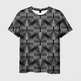 Мужская футболка 3D с принтом Геометрический узор арт деко черно белый в Белгороде, 100% полиэфир | прямой крой, круглый вырез горловины, длина до линии бедер | art deco | black and white | geometric pattern | арт деко | геометрические фигуры | геометрический узор | черно белый