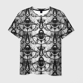 Мужская футболка 3D с принтом В черно серых тонах геометрический узор в Кировске, 100% полиэфир | прямой крой, круглый вырез горловины, длина до линии бедер | black and white | geometric pattern | геометрический узор | серый | черно белый