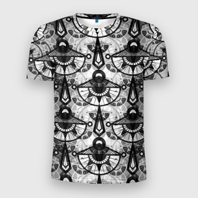 Мужская футболка 3D Slim с принтом В черно серых тонах геометрический узор в Санкт-Петербурге, 100% полиэстер с улучшенными характеристиками | приталенный силуэт, круглая горловина, широкие плечи, сужается к линии бедра | black and white | geometric pattern | геометрический узор | серый | черно белый