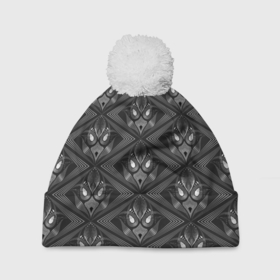 Шапка 3D c помпоном с принтом Черно белый современный узор арт деко в Курске, 100% полиэстер | универсальный размер, печать по всей поверхности изделия | abstract | art deco | geometric | арт деко | геометрический узор | узор | черно белый