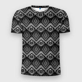 Мужская футболка 3D Slim с принтом Черно белый геометрический современный узор арт деко в Тюмени, 100% полиэстер с улучшенными характеристиками | приталенный силуэт, круглая горловина, широкие плечи, сужается к линии бедра | black and white | geometric pattern | арт деко | геометрический узор | современный | черно белый