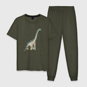 Мужская пижама хлопок с принтом Mamenchisaurus Мамэньсизавр  маменчизавр в Белгороде, 100% хлопок | брюки и футболка прямого кроя, без карманов, на брюках мягкая резинка на поясе и по низу штанин
 | dino | dinosaur | дино | динозавр | динозаврик