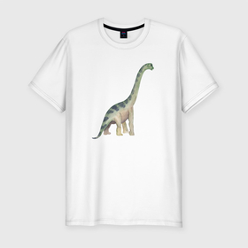 Мужская футболка хлопок Slim с принтом Mamenchisaurus Мамэньсизавр  маменчизавр в Санкт-Петербурге, 92% хлопок, 8% лайкра | приталенный силуэт, круглый вырез ворота, длина до линии бедра, короткий рукав | Тематика изображения на принте: dino | dinosaur | дино | динозавр | динозаврик