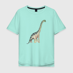 Мужская футболка хлопок Oversize с принтом Mamenchisaurus Мамэньсизавр  маменчизавр в Кировске, 100% хлопок | свободный крой, круглый ворот, “спинка” длиннее передней части | Тематика изображения на принте: dino | dinosaur | дино | динозавр | динозаврик