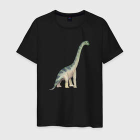 Мужская футболка хлопок с принтом Mamenchisaurus Мамэньсизавр  маменчизавр в Кировске, 100% хлопок | прямой крой, круглый вырез горловины, длина до линии бедер, слегка спущенное плечо. | Тематика изображения на принте: dino | dinosaur | дино | динозавр | динозаврик
