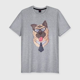 Мужская футболка хлопок Slim с принтом Бульдог офисный клерк в очках в Новосибирске, 92% хлопок, 8% лайкра | приталенный силуэт, круглый вырез ворота, длина до линии бедра, короткий рукав | бульдог | коллега | офис | офисный | пес | собака