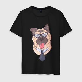 Мужская футболка хлопок с принтом Бульдог офисный клерк в очках в Новосибирске, 100% хлопок | прямой крой, круглый вырез горловины, длина до линии бедер, слегка спущенное плечо. | Тематика изображения на принте: бульдог | коллега | офис | офисный | пес | собака