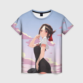 Женская футболка 3D с принтом Госпожа Кагуя Синомия Love is war , 100% полиэфир ( синтетическое хлопкоподобное полотно) | прямой крой, круглый вырез горловины, длина до линии бедер | love is war | аниме | анимешники | госпожа кагуя | тян | тянка | цубамэ коясу
