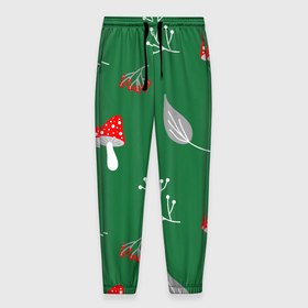 Мужские брюки 3D с принтом Грибочки на зеленом фоне, паттерн в Санкт-Петербурге, 100% полиэстер | манжеты по низу, эластичный пояс регулируется шнурком, по бокам два кармана без застежек, внутренняя часть кармана из мелкой сетки | berries | berry | cottagecore | forest | gray | mushroom | red | white | белый | бесшовный | ветки | веточки | грибочки | грибы | детский | зелены | красный | лес | лето | листики | листья | милый | минималистичный | мухоморы | осень