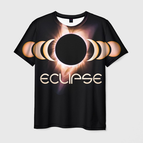 Мужская футболка 3D с принтом Sun Eclipse в Тюмени, 100% полиэфир | прямой крой, круглый вырез горловины, длина до линии бедер | Тематика изображения на принте: eclipse | астрономия | затмение | звезда | космос | солнечное затмение | солнце