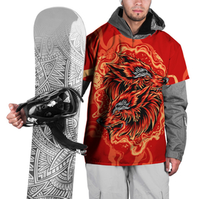 Накидка на куртку 3D с принтом Огненные лисы в Тюмени, 100% полиэстер |  | голова лисы | животное | лиса | огненный | огонь | хищник