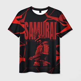 Мужская футболка 3D с принтом Красный самурай с красными разводами в Екатеринбурге, 100% полиэфир | прямой крой, круглый вырез горловины, длина до линии бедер | samurai | буси | воин | самурай | япония