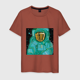 Мужская футболка хлопок с принтом Космонавт передаёт привет в Кировске, 100% хлопок | прямой крой, круглый вырез горловины, длина до линии бедер, слегка спущенное плечо. | звёзды | космонавт | космос | небо | ночь