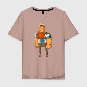 Мужская футболка хлопок Oversize с принтом Моряк бородач в Тюмени, 100% хлопок | свободный крой, круглый ворот, “спинка” длиннее передней части | борода | бородач | капитан | морское | моряк | человек