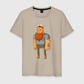 Мужская футболка хлопок с принтом Моряк бородач в Кировске, 100% хлопок | прямой крой, круглый вырез горловины, длина до линии бедер, слегка спущенное плечо. | борода | бородач | капитан | морское | моряк | человек