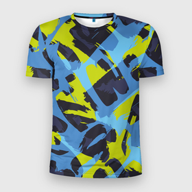 Мужская футболка 3D Slim с принтом Сине салатовая абстракция в Тюмени, 100% полиэстер с улучшенными характеристиками | приталенный силуэт, круглая горловина, широкие плечи, сужается к линии бедра | abstraction | абстракция | линии | палитра | салатовый | яркое