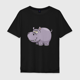 Мужская футболка хлопок Oversize с принтом Милый Бегемот в Тюмени, 100% хлопок | свободный крой, круглый ворот, “спинка” длиннее передней части | africa | animals | baby | африка | бегемот | бегемотик | гтппопотам | животные