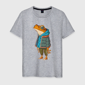 Мужская футболка хлопок с принтом Оранжевая лягуха в Санкт-Петербурге, 100% хлопок | прямой крой, круглый вырез горловины, длина до линии бедер, слегка спущенное плечо. | амфибия | жаба | животные | лягуха | лягушка | модный