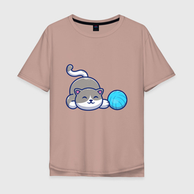 Мужская футболка хлопок Oversize с принтом Cutie в Тюмени, 100% хлопок | свободный крой, круглый ворот, “спинка” длиннее передней части | animals | cat | kitty | животные | зверь | китти | кот | котенок | котик | котэ | кошечка | кошка | мяу