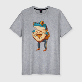 Мужская футболка хлопок Slim с принтом Пряничная лягушка в Новосибирске, 92% хлопок, 8% лайкра | приталенный силуэт, круглый вырез ворота, длина до линии бедра, короткий рукав | амфибия | жаба | животное | лягуха | лягушка | пряник | сердце