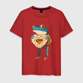 Мужская футболка хлопок с принтом Пряничная лягушка в Санкт-Петербурге, 100% хлопок | прямой крой, круглый вырез горловины, длина до линии бедер, слегка спущенное плечо. | Тематика изображения на принте: амфибия | жаба | животное | лягуха | лягушка | пряник | сердце