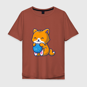 Мужская футболка хлопок Oversize с принтом Рыженький котик в Тюмени, 100% хлопок | свободный крой, круглый ворот, “спинка” длиннее передней части | animals | cat | kitty | животные | зверь | китти | кот | котенок | котик | котэ | кошечка | кошка | мяу