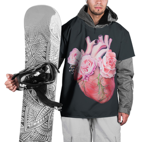 Накидка на куртку 3D с принтом Сердце и Розы , 100% полиэстер |  | Тематика изображения на принте: анатомическое сердце | розовые розы | розы | сердце | цветы