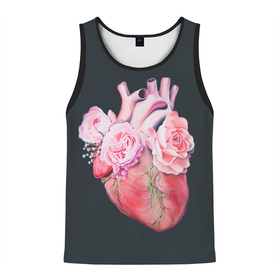 Мужская майка 3D с принтом Сердце и Розы в Белгороде, 100% полиэстер | круглая горловина, приталенный силуэт, длина до линии бедра. Пройма и горловина окантованы тонкой бейкой | анатомическое сердце | розовые розы | розы | сердце | цветы