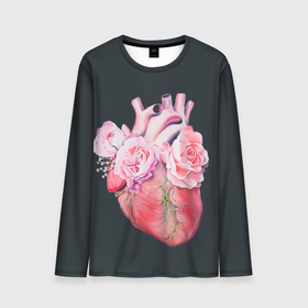 Мужской лонгслив 3D с принтом Сердце и Розы в Петрозаводске, 100% полиэстер | длинные рукава, круглый вырез горловины, полуприлегающий силуэт | анатомическое сердце | розовые розы | розы | сердце | цветы