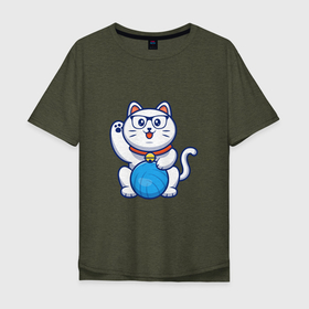 Мужская футболка хлопок Oversize с принтом Hello Cat в Екатеринбурге, 100% хлопок | свободный крой, круглый ворот, “спинка” длиннее передней части | animals | cat | kitty | животные | зверь | китти | кот | котенок | котик | котэ | кошечка | кошка | мяу