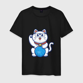 Мужская футболка хлопок с принтом Hello Cat в Петрозаводске, 100% хлопок | прямой крой, круглый вырез горловины, длина до линии бедер, слегка спущенное плечо. | animals | cat | kitty | животные | зверь | китти | кот | котенок | котик | котэ | кошечка | кошка | мяу