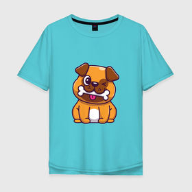 Мужская футболка хлопок Oversize с принтом Пёсик с косточкой в Кировске, 100% хлопок | свободный крой, круглый ворот, “спинка” длиннее передней части | animals | dog | бульдог | гав | друг | животные | пёс | питомец | собака | собачка | щенок
