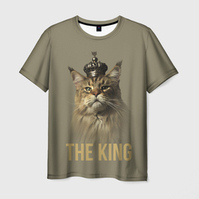 Мужская футболка 3D с принтом Король котов Мейн кун в Петрозаводске, 100% полиэфир | прямой крой, круглый вырез горловины, длина до линии бедер | король | корона | кот | кошка | мейн кун | надпись | питомец | усы | хищник | шерсть