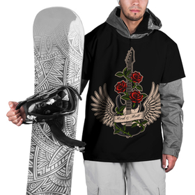 Накидка на куртку 3D с принтом Рок н ролл Навсегда в Новосибирске, 100% полиэстер |  | Тематика изображения на принте: гитара | крылья | рок | рок н ролл | электрогитара