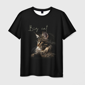 Мужская футболка 3D с принтом Big cat Maine Coon в Кировске, 100% полиэфир | прямой крой, круглый вырез горловины, длина до линии бедер | кот | кошка | мейн кун | надпись | питомец | профиль | хищник