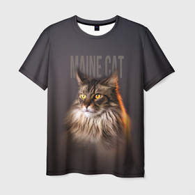 Мужская футболка 3D с принтом Maine cat в Курске, 100% полиэфир | прямой крой, круглый вырез горловины, длина до линии бедер | животное | кот | кошка | мейн кун | надпись | питомец | хищник | шерсть